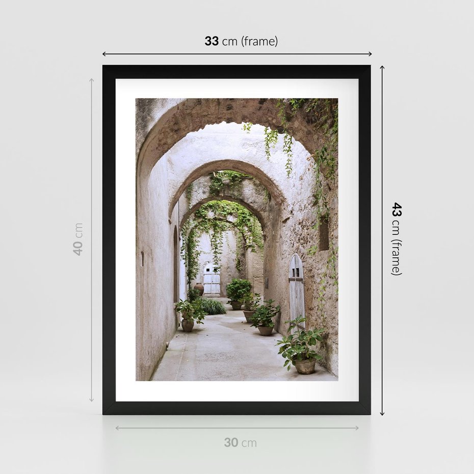Plakat w ramie 30x40 - Urokliwa Zaułek - klimatyczna, uliczka - rama czarna