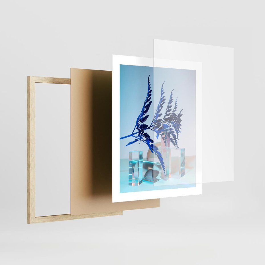 Plakat w ramie 40x50 - Intensywny Kolor Natury - liście, kobalt - rama drewno