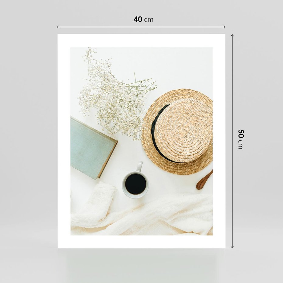 Plakat bez ramy 40x50 - Boho Urok - kompozycja boho, slomkowy kapelusz