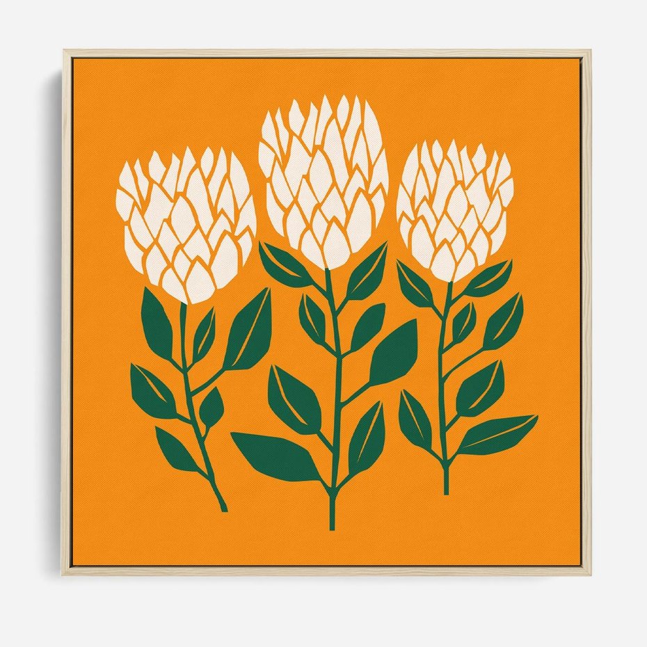 Obraz w ramie 50x50 - Kolorowe Impresje - abstrakcyjna kwiatowa kompozycja, żółte mocne tło - rama drewno