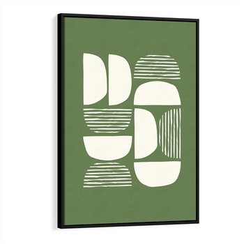 Obraz w ramie 50x70 - Migotliwe Formy - geometryczne boho kształty na brązowym, oliwkowym tle - rama czarna