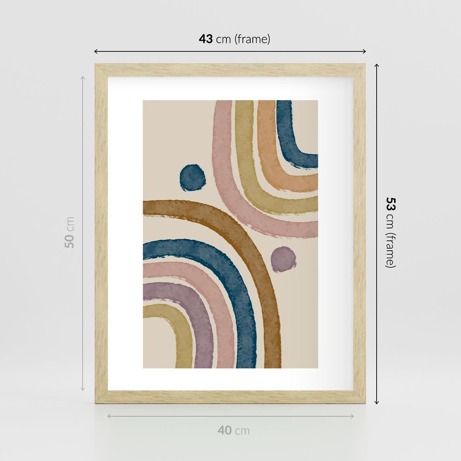 Plakat w ramie 40x50 - Kształtujące Inspiracje - abstrakcyjne tęcze, kompozycja - rama drewno
