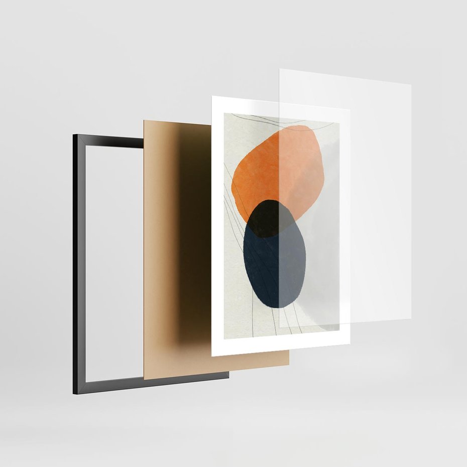 Plakat w ramie 30x40 - Podróżne Pastelowe Pejzaże - geometryczne elementy, stonowane kolory - rama czarna