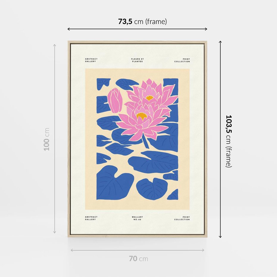 Obraz w ramie 70x100 - Rozświetlone Odbicia - lilie wodne, pastelowe kolory - rama drewno