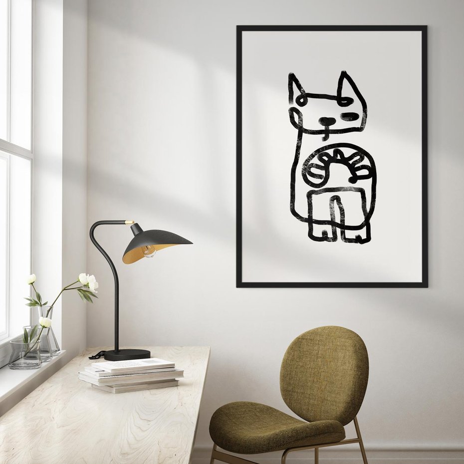 Plakat bez ramy 21x30 - Portret Kociej Duszy - szkic kota, prymitywizm