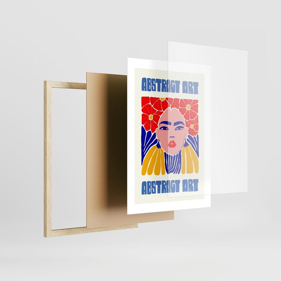 Plakat w ramie 30x40 - Przenikające Refleksje - sztuka abstrakcyjna, nowoczesny plakat - rama drewno