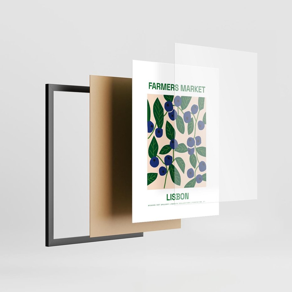 Plakat w ramie 30x40 - Migotliwe Przestrzenie - borówki, jagody - rama czarna