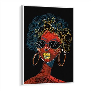 Obraz w ramie 50x70 - Kolorowe Wibracje Rzeczywistości - abstrakcyjny portret kobiety, twarz - rama biała