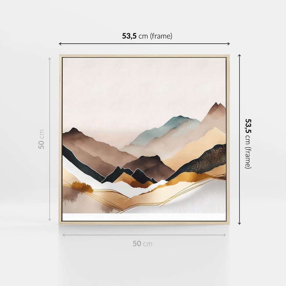 Obraz w ramie 50x50 - Góry Tonące w Pastelach - złote pastelowe góry, akwarela - rama drewno