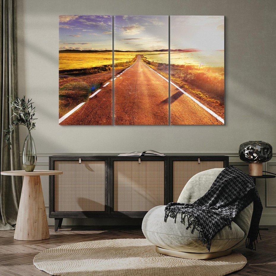 Obraz na płótnie 120x80 - Droga ku zachodowi słońca - droga, zachód