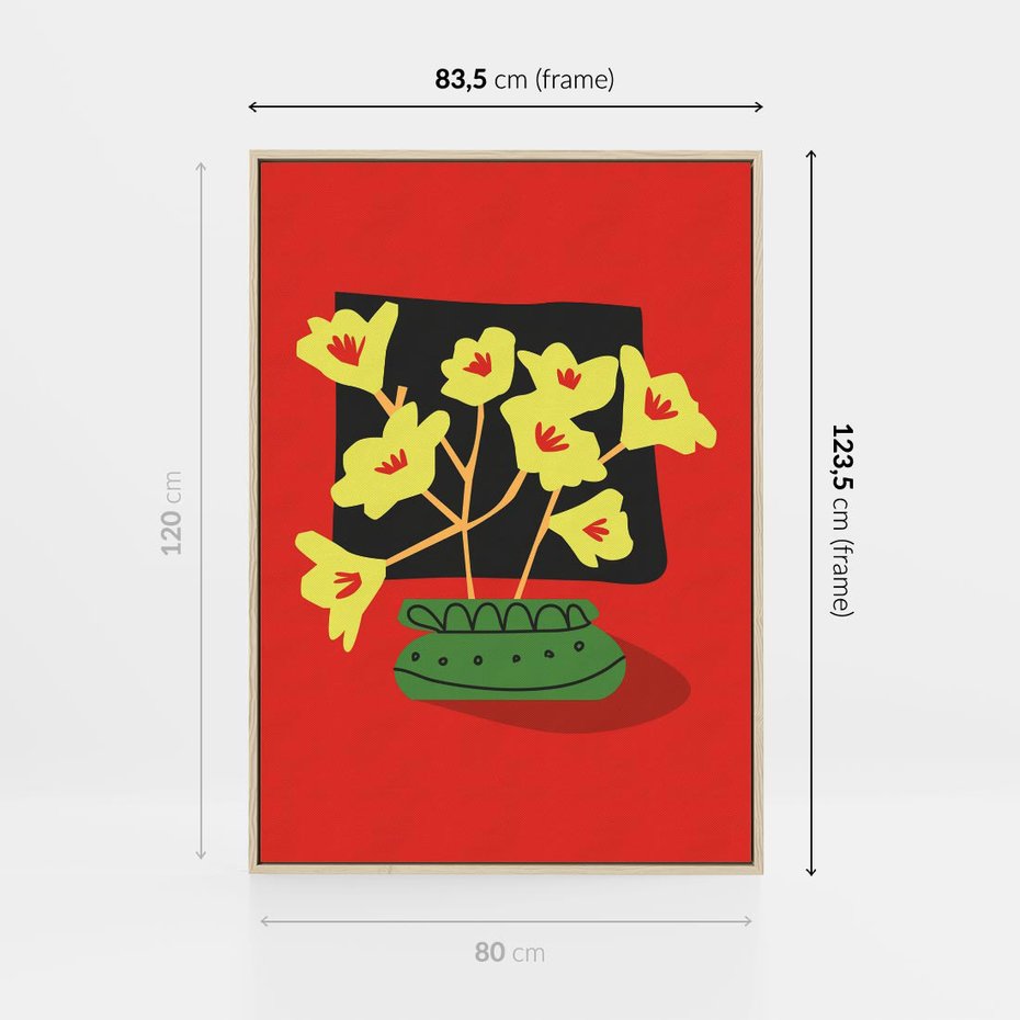 Obraz w ramie 80x120 - Abstrakcyjne Przenikanie - abstrakcyjne kwiaty, czerwone tło - rama drewno