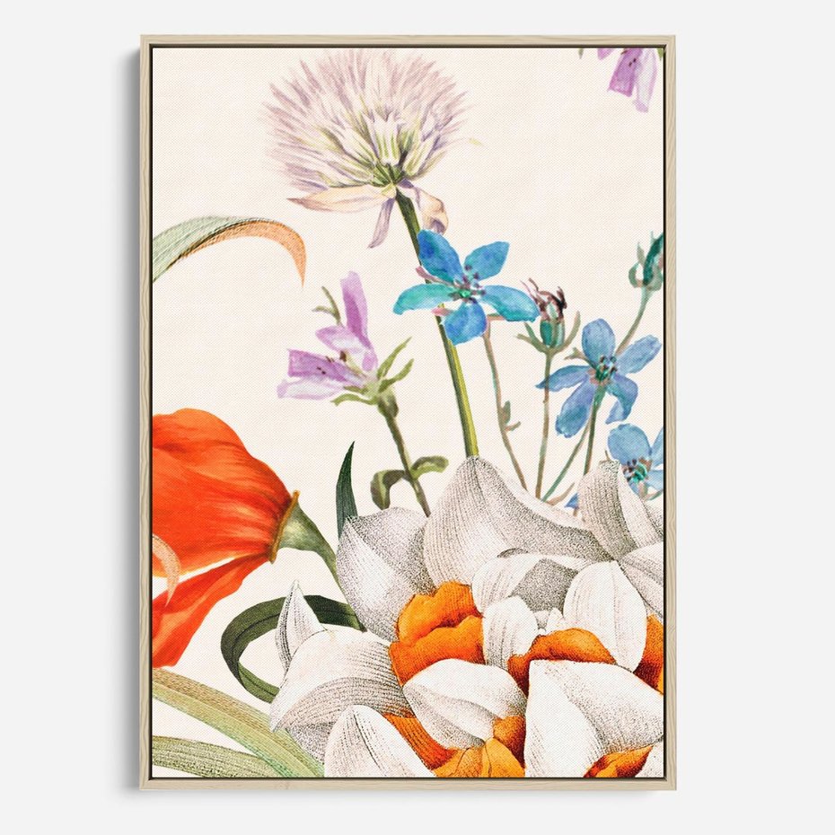 Obraz w ramie 80x120 - Polne Kwiaty - polne kwiaty, na białym tle - rama drewno