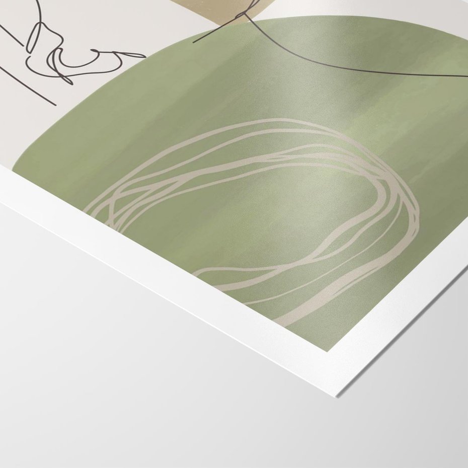 Plakat bez ramy 30x40 - Jedna Linia, Wiele Emocji - akwarelowe plamy, na nich szkic postaci kobiety jedną linią