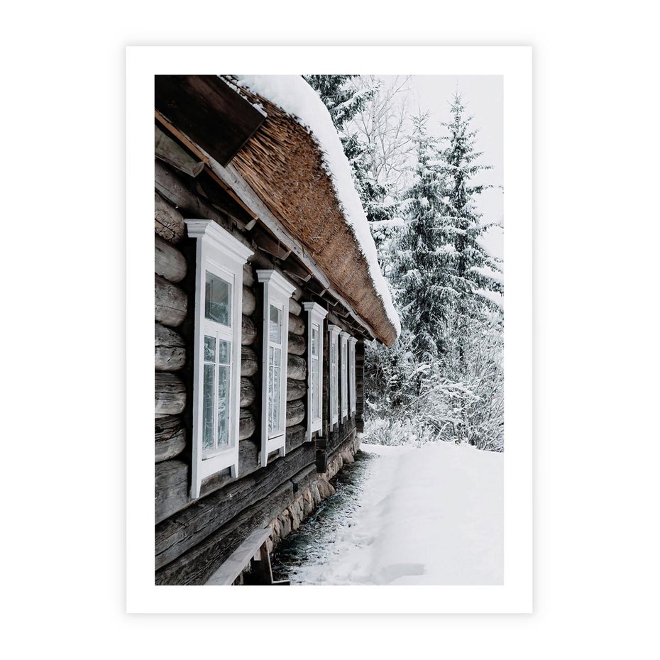Plakat bez ramy 50x70 - Cicha Zima - zima, domek w górach