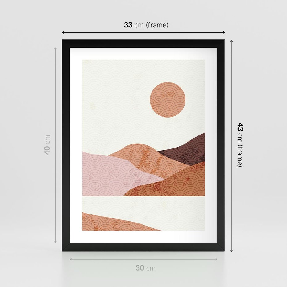 Plakat w ramie 30x40 - Górskie Wzory - nowoczesna sztuka, góry - rama czarna