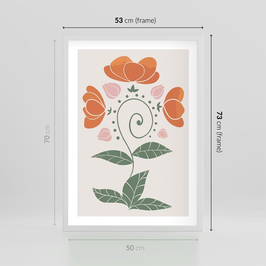 Plakat w ramie 50x70 - Migocące Kształty Kwiatów - kwiaty polne, plakat - rama biała