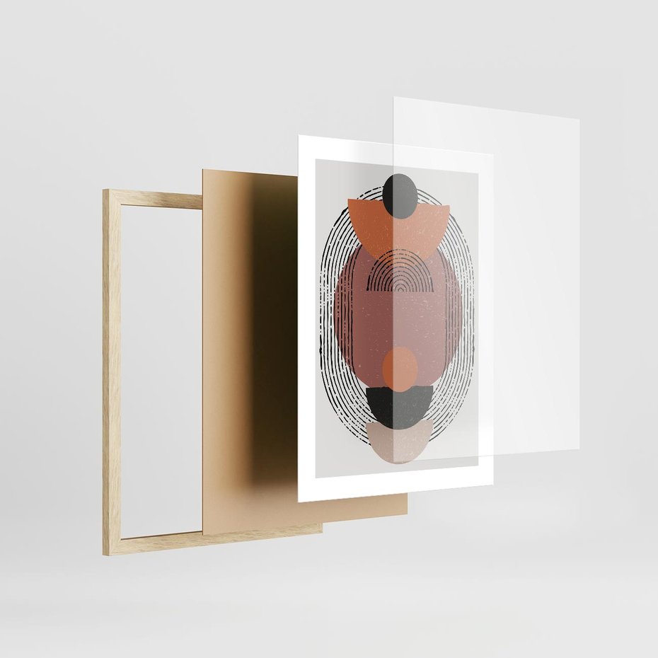 Plakat w ramie 30x40 - Abstrakcja w Odcieniach Brązu i Beżu - geometria, abstrakcyjna grafika - rama drewno