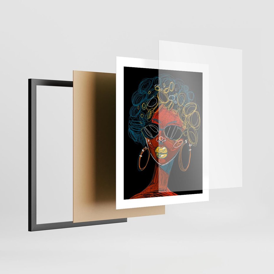 Plakat w ramie 40x50 - Kolorowe Wibracje Rzeczywistości - abstrakcyjny portret kobiety, twarz - rama czarna