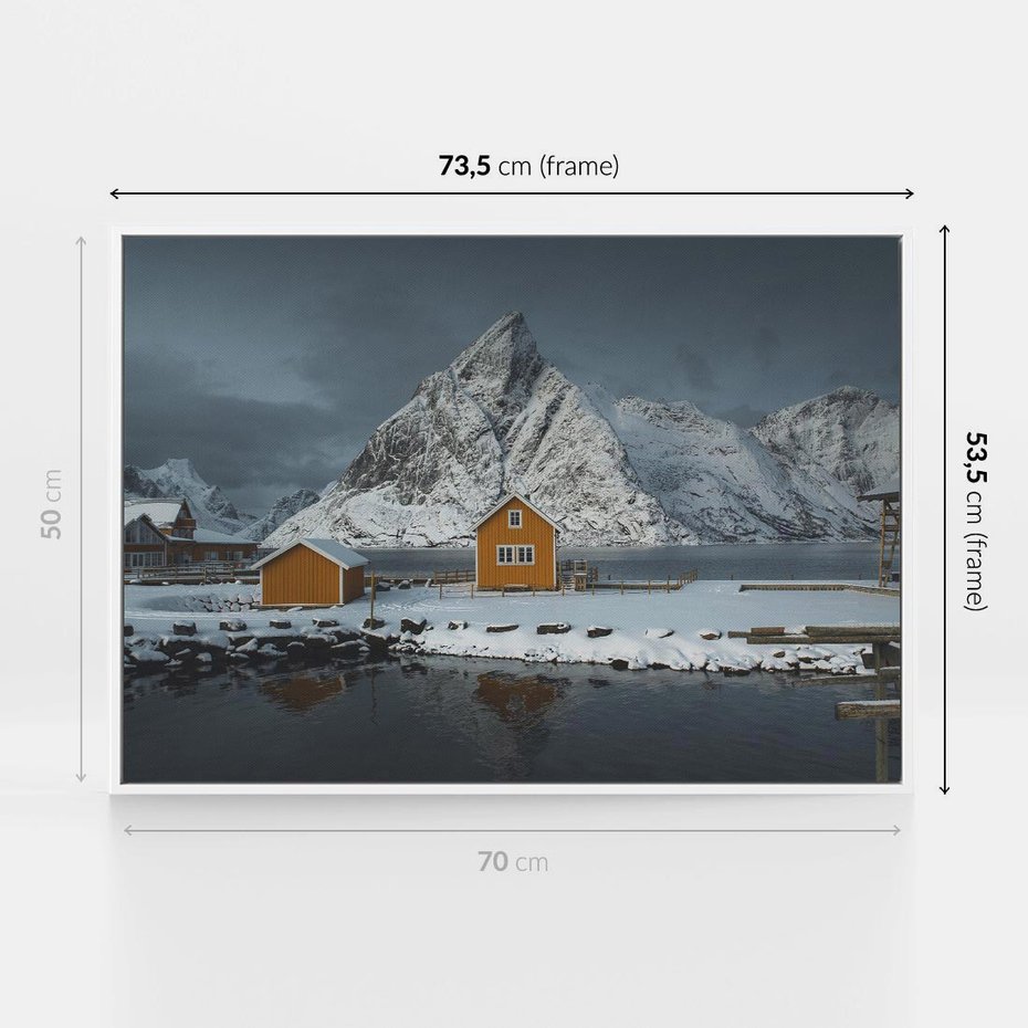 Obraz w ramie 70x50 - Minimalizm i Urok Natury - skandynawskie, domki - rama biała