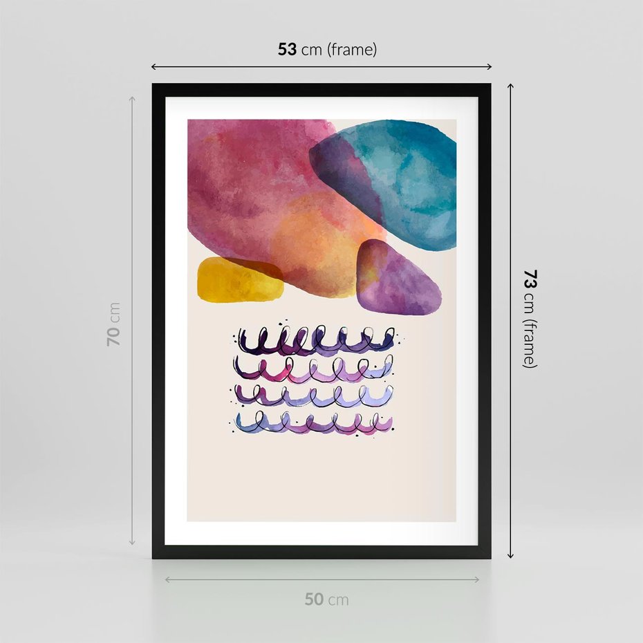 Plakat w ramie 50x70 - Impresje Akwarelowej Przestrzeni - kolorowe pastelowe plamy, rozmyte żywe kolory - rama czarna