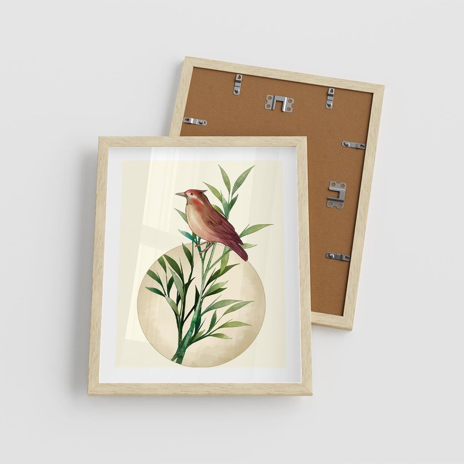 Plakat w ramie 40x50 - Rozkwitająca Delikatność - japońska sztuka, ptak - rama drewno