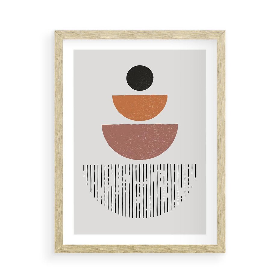 Plakat w ramie 50x70 - Półkola i Boho Akcent - geometria, półkola - rama drewno
