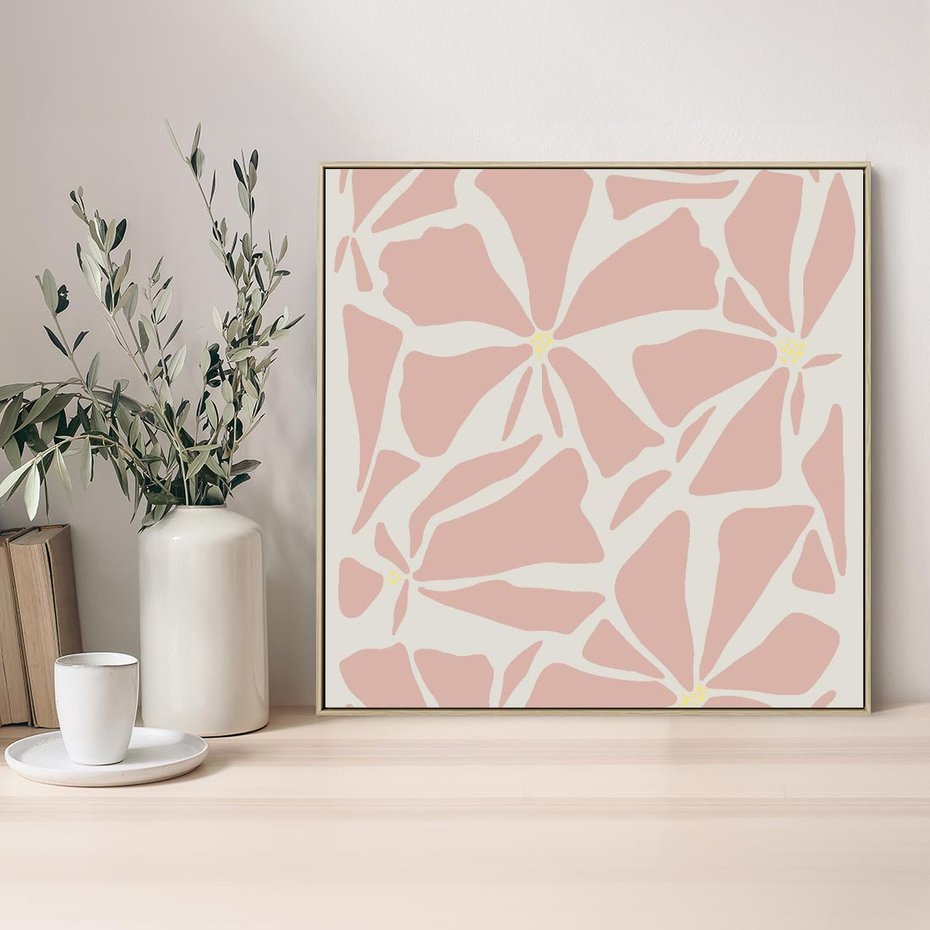 Obraz w ramie 80x80 - Akwarelowe Promienie - abstrakcyjne boho kwiaty, kompozycja - rama drewno