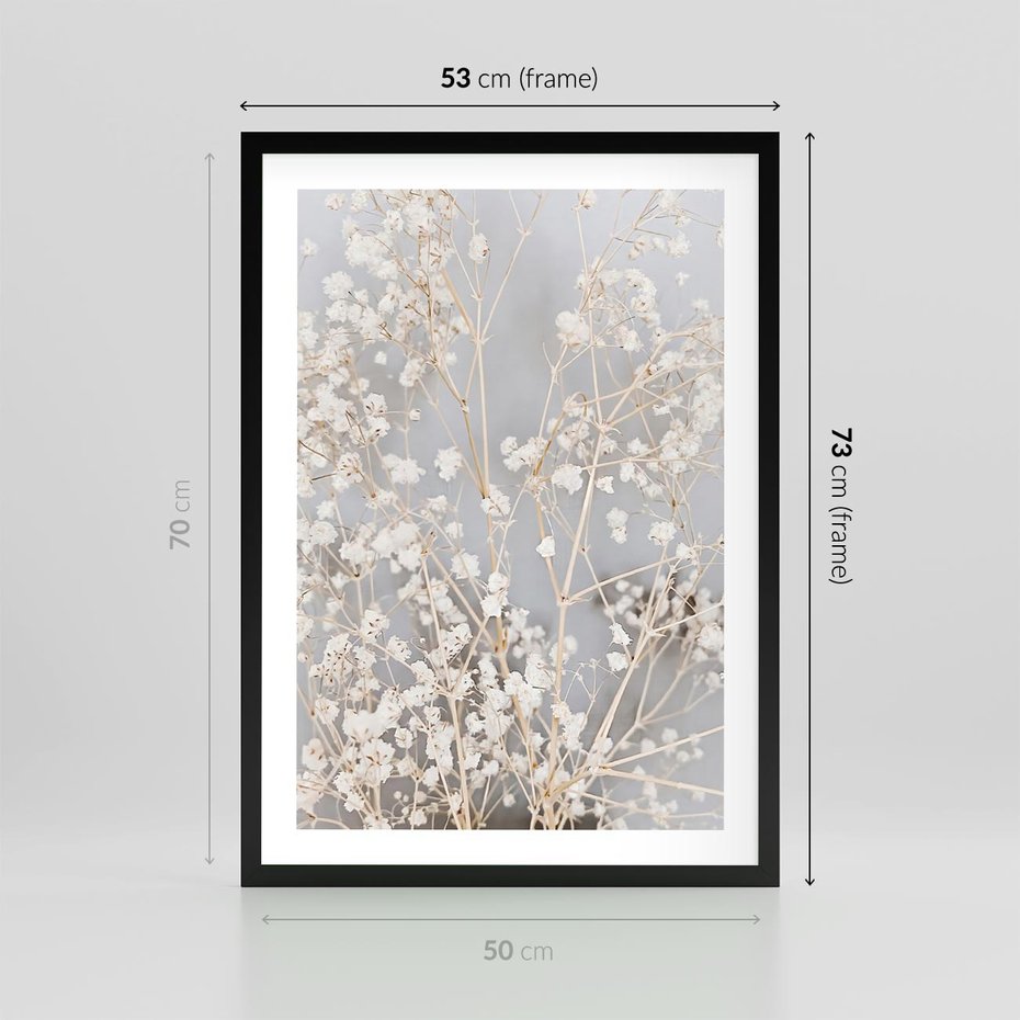 Plakat w ramie 50x70 - Białe Drobne Kwiaty - gipsówka, białe drobne kwiatki - rama czarna