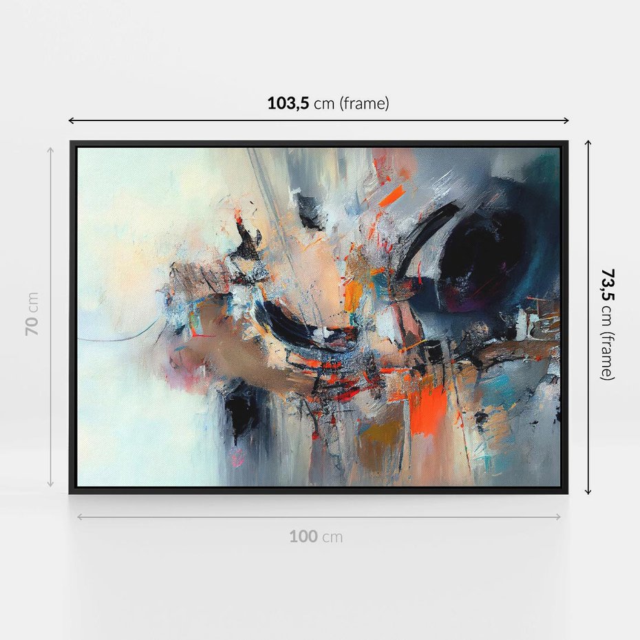 Obraz w ramie 100x70 - Kontrapunkty zatajonych uczuć - dynamiczna abstrakcja, bałagan na płótnie - rama czarna
