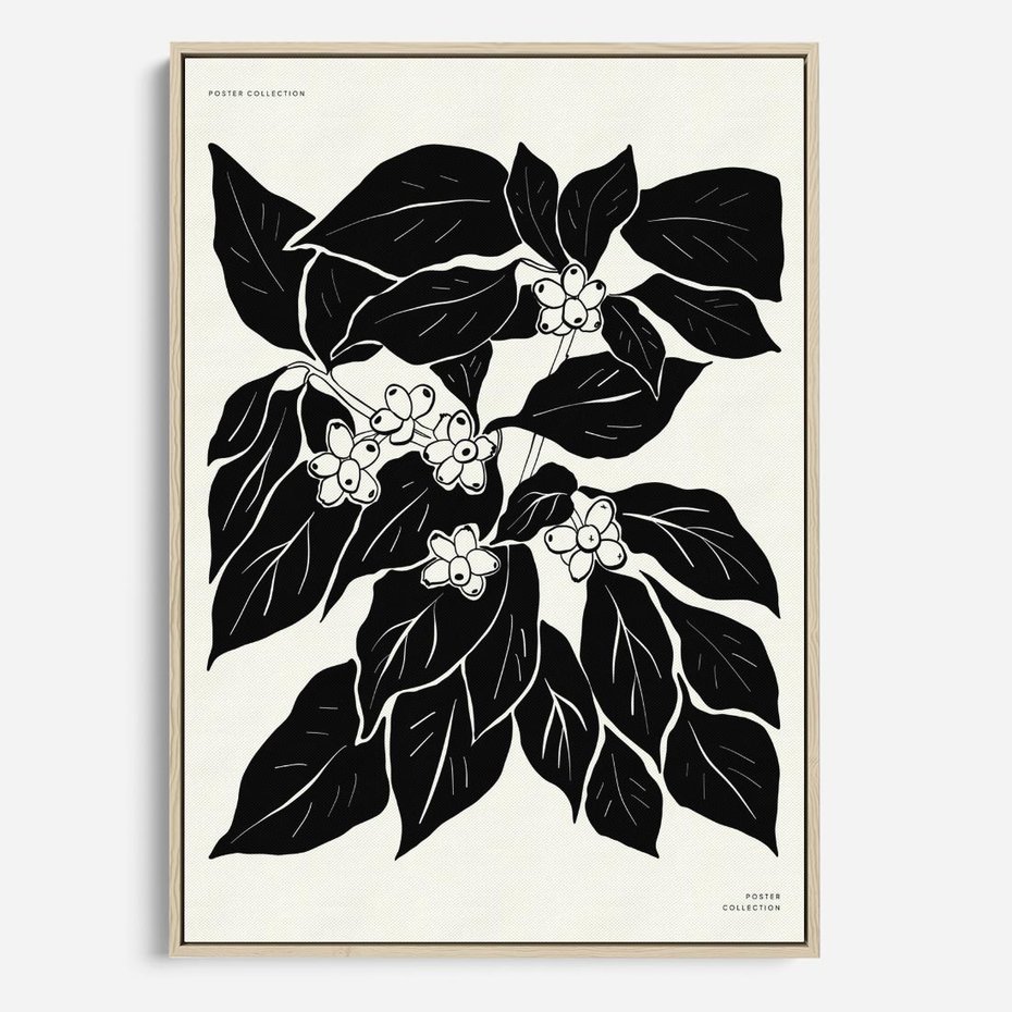 Obraz w ramie 50x70 - Ruchome szkicowe odbicia - czarno biała grafika, roślinność - rama drewno