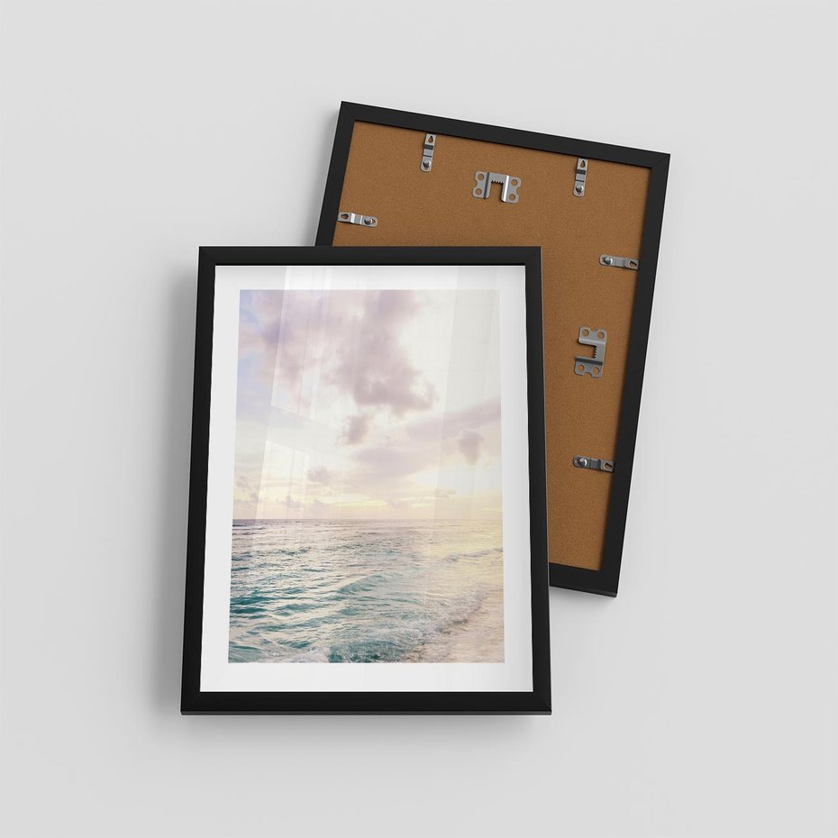 Plakat w ramie 30x40 - Pastelowa Plaża - plaża, pastelowe kolory - rama czarna