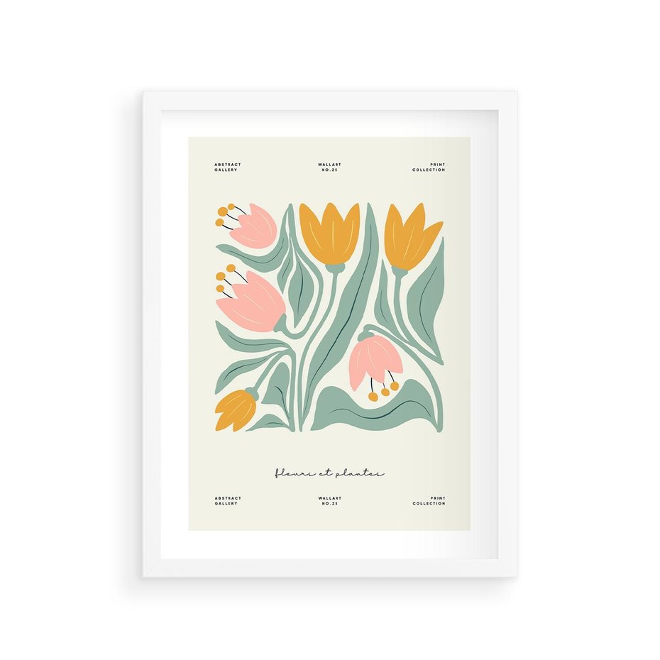 Plakat w ramie 30x40 - Tajemnicza Aura - kwiaty, nowoczesna abstrakcja - rama biała