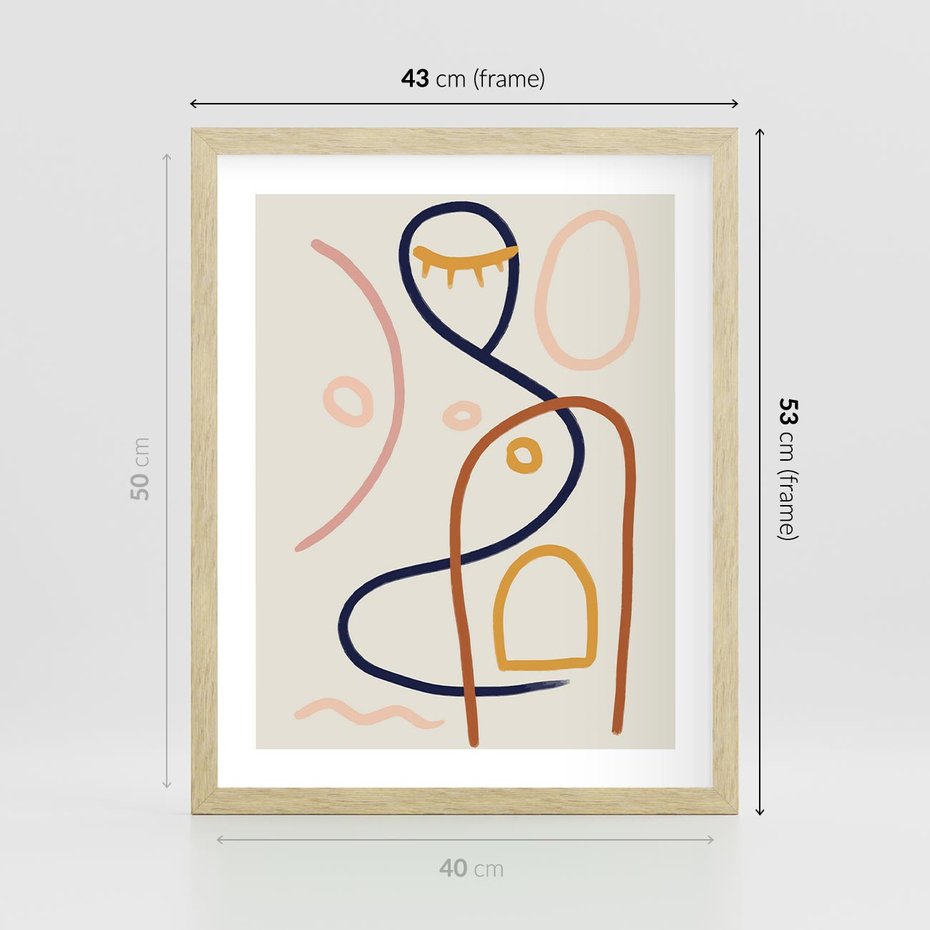 Plakat w ramie 40x50 - Mgnienie Oka - abstrakcja w stylu picasso, beżowe tło - rama drewno