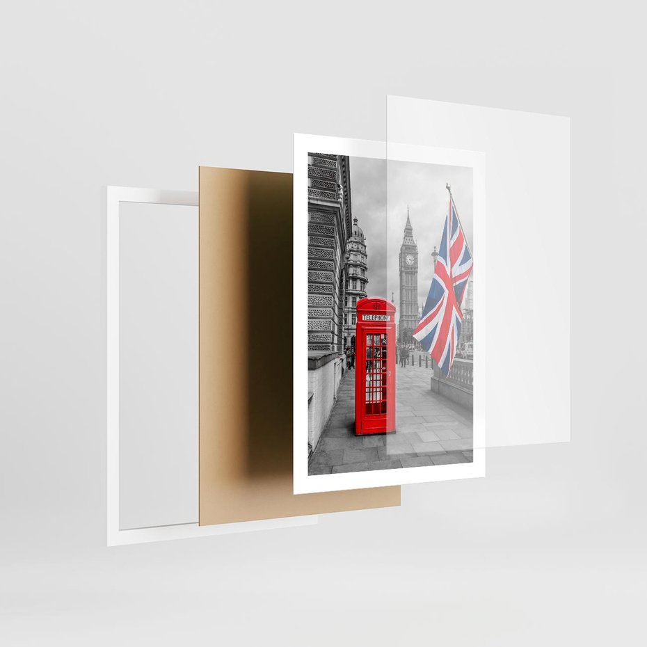 Plakat w ramie 50x70 - Londyńska Budka przy Big Benie - Londyn, budka - rama biała