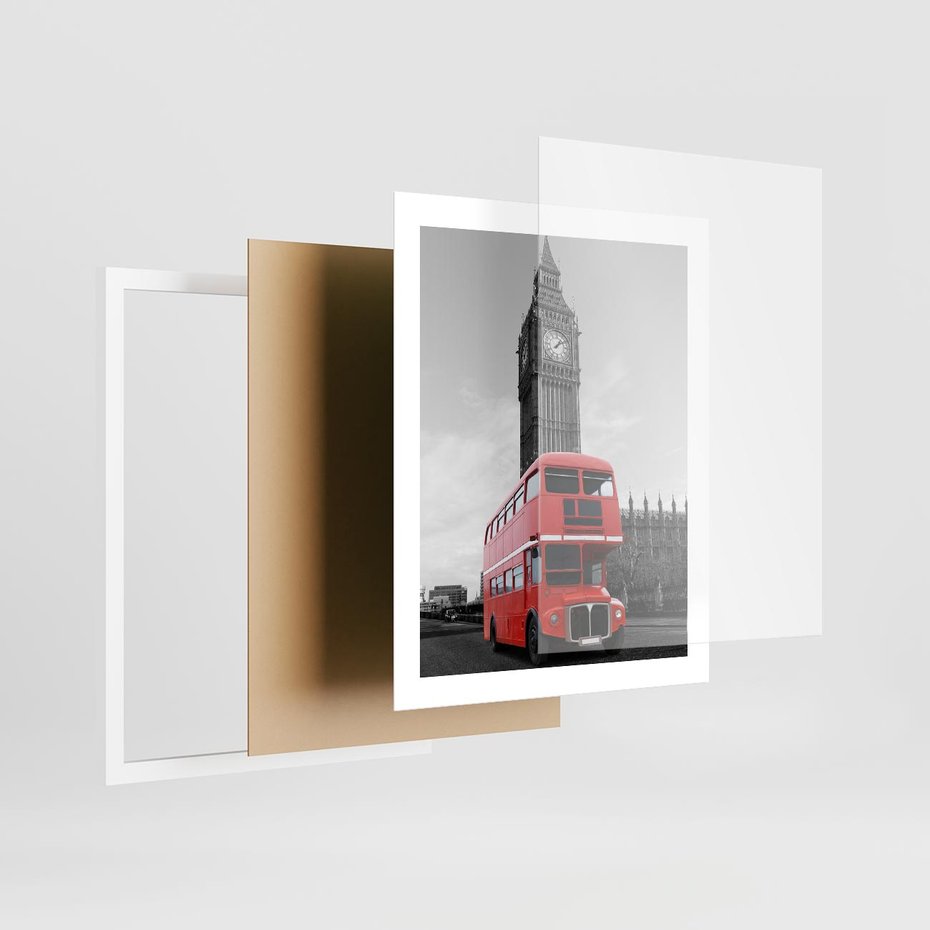 Plakat w ramie 40x50 - Autobusy w tętniącym życiem Londynie - Londyn, autobus - rama biała