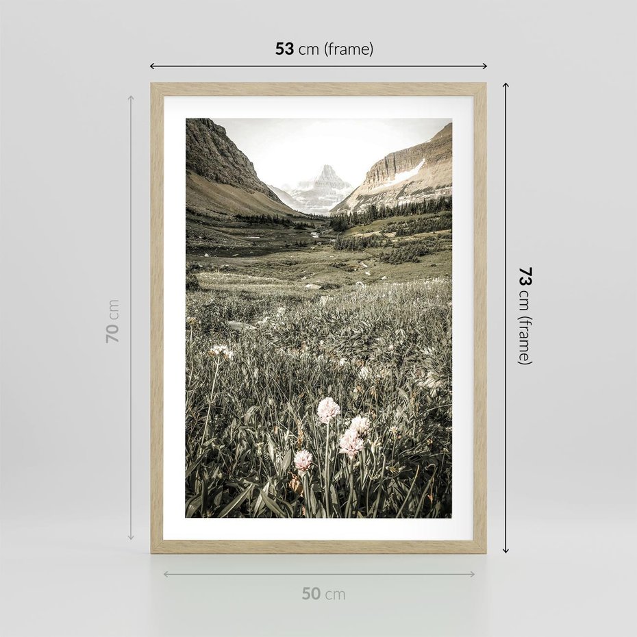 Plakat w ramie 50x70 - Nostalgiczne Góry - górski krajobraz, łaka w górach - rama drewno
