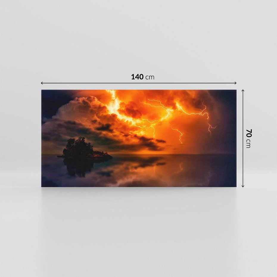 Obraz na płótnie 140x70 - Burza nad morzem z piorunem - burza, piorun