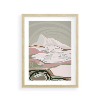Plakat w ramie 30x40 - Szarawe Wzgórza - pastelowy krajobraz, nowoczesny plakat - rama drewno