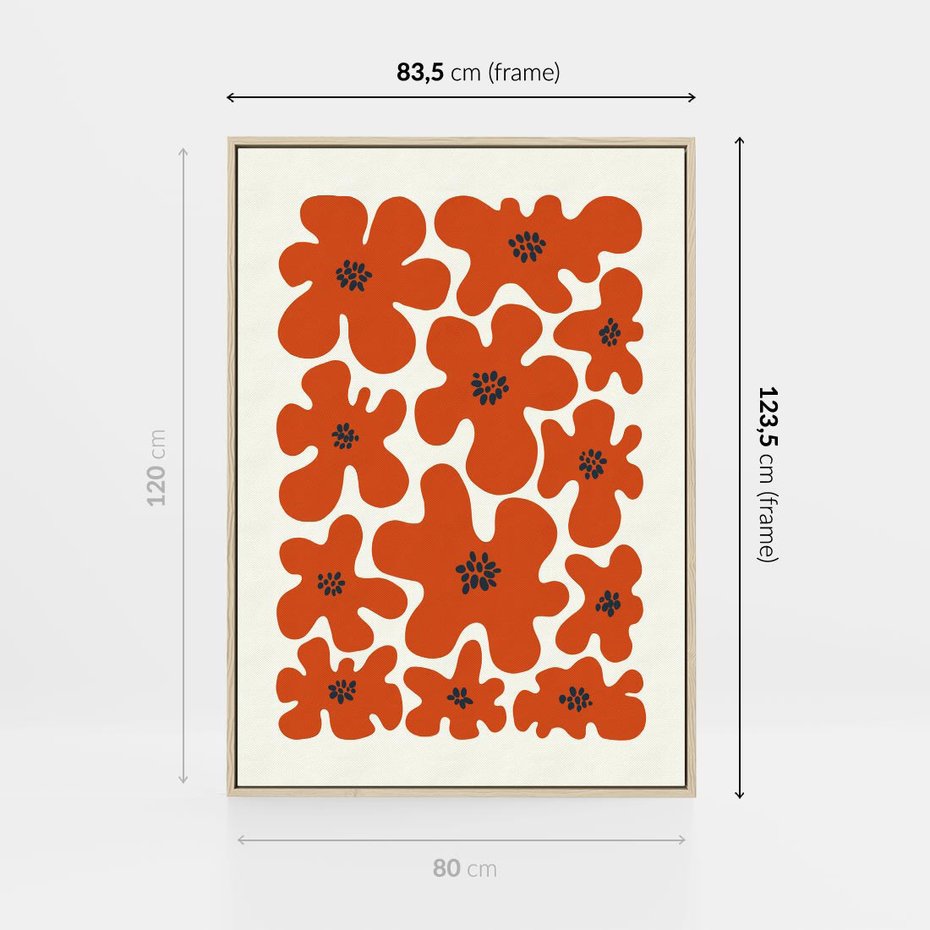 Obraz w ramie 80x120 - Wibracje Przestrzeni - abstrakcyjne czerwone kwiaty, kompozycja - rama drewno