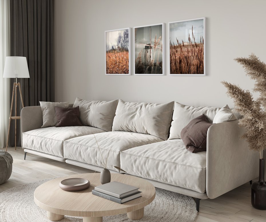 Zestaw obrazy w ramie 40x50 galeria - Lato, suche, trawy, wiatrak - rama biała