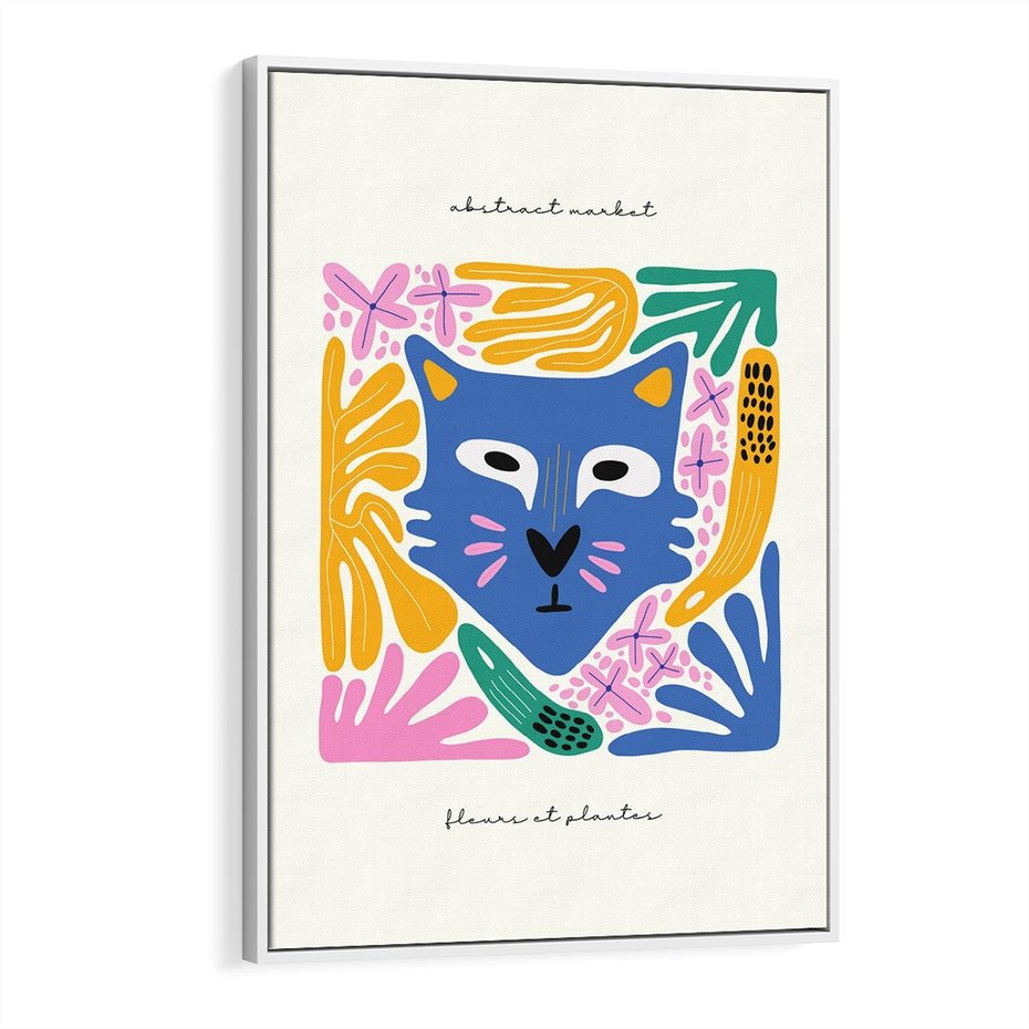 Obraz w ramie 70x100 - Kolorowe Spektrum - abstrakcyjny plakat, niebieski kot - rama biała