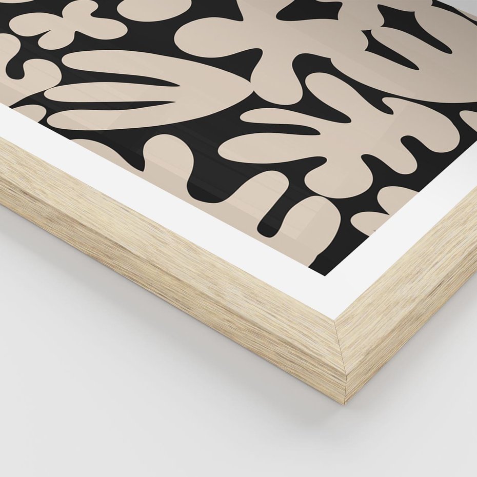 Plakat w ramie 40x50 - Księga Ukrytych Widoków - abstrakcyjne czarno białe formy, minimalizm - rama drewno