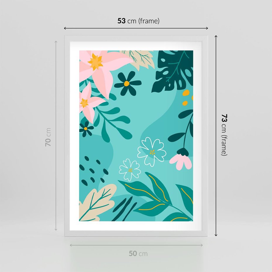 Plakat w ramie 50x70 - Rozkwitające Widoki - pastelowa kompozycja, kwiaty - rama biała