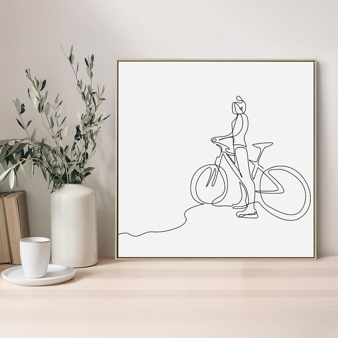 Obraz w ramie 50x50 - Minimalistyczna Przejażdżka - szkic, minimalizm - rama drewno