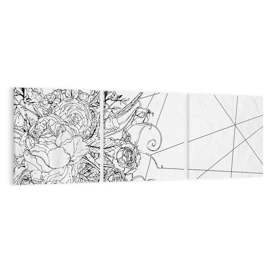 Obraz na płótnie 120x40 - Refleksje w martwym punkcie - graficzny szkic, kompozycja kwiatów