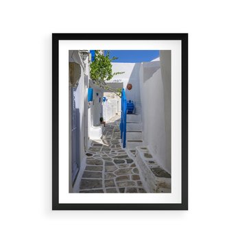 Plakat w ramie 30x40 - Uroki Santorini: Perspektywiczna Uliczka - uliczka, perspektywa - rama czarna