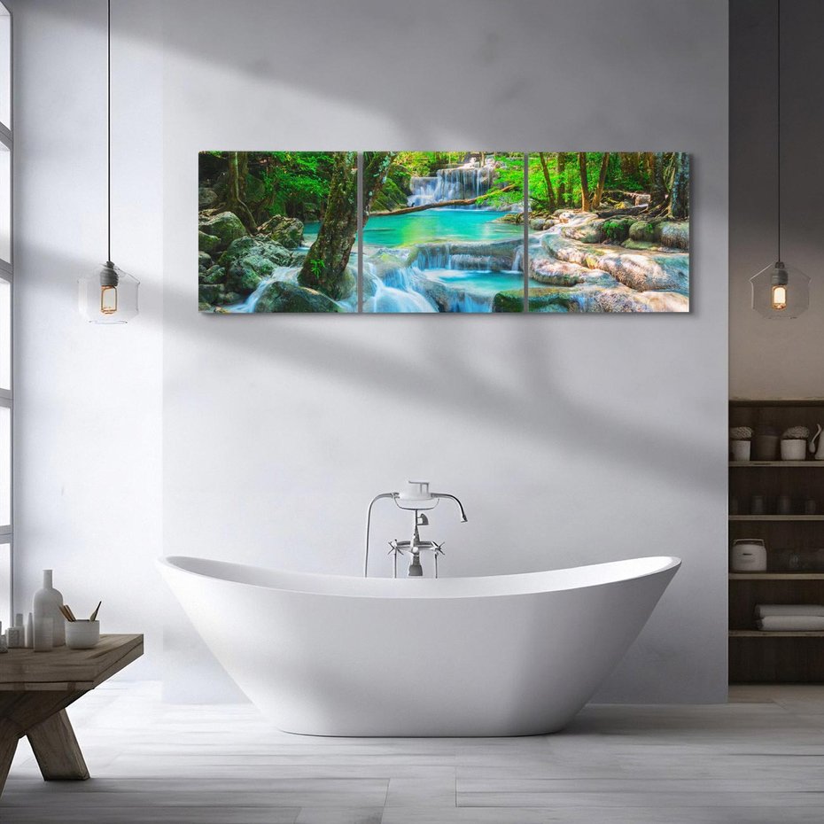 Obraz na płótnie 120x40 - Magia w lesie nad rzeką - wodospad, rzeka