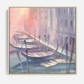 Obraz w ramie 80x80 - Romantyczne Zachody - akwarelowy rysunek, stonowane pastelowe kolory - rama drewno
