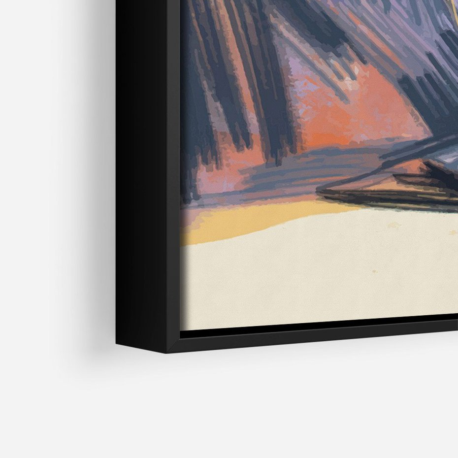 Obraz w ramie 50x70 - Ponad Szczytami - pastelowy krajobraz, nowoczesny plakat - rama czarna
