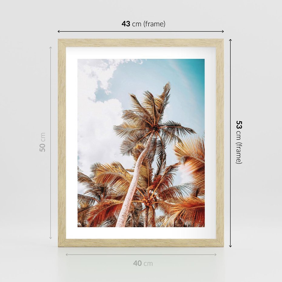 Plakat w ramie 40x50 - Plażowa Idylla z Palmami - palmy, rajska plaża - rama drewno